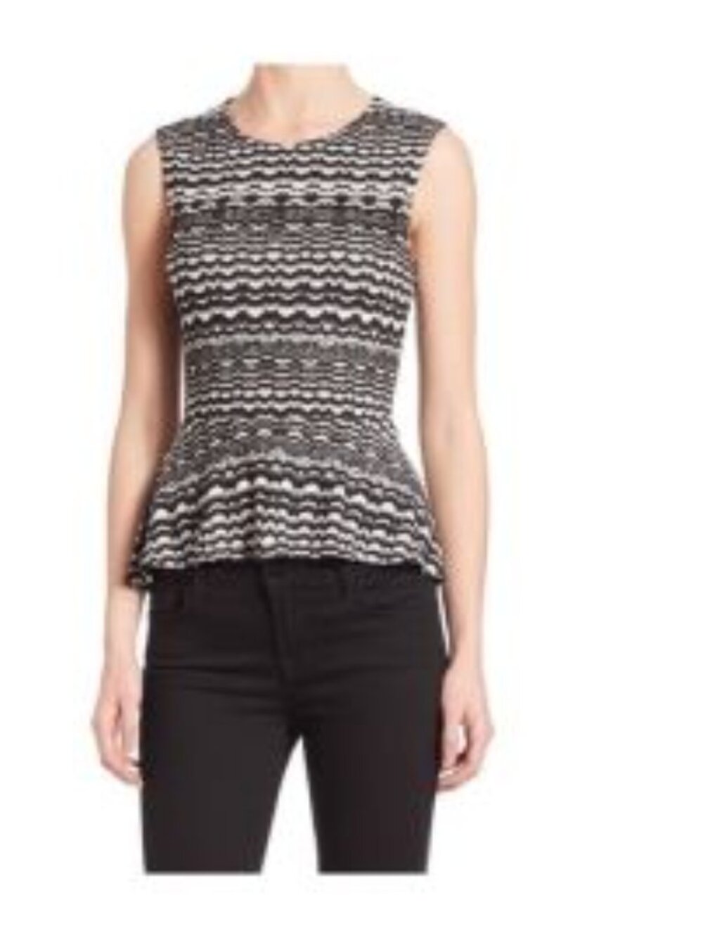 BCBGMaxAzria Maribella Black Comb Knit Peplum Pullover Top Size Small